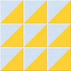 Diagonal yellow blue mexican tile arranged as a geometric nine tile set with light grout lines