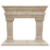 Carved stone fireplace mantel with classical columns front view