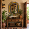 Octagonal tin mirror with cactus talavera tiles in rustic hacienda entryway