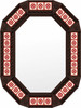 Octagonal decorative tin mirror with red talavera tile pattern dark brown