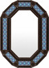 Octagonal tin mirror with blue talavera tile frame dark brown