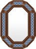 Octagonal tin mirror with blue talavera tile frame light brown