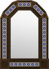 Dark brown tin mirror with blue talavera tile frame