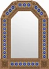 Handcrafted brown tin mirror with blue talavera tile frame