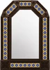 Handcrafted tin mirror with old world talavera tile frame dark brown