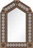 Light brown handcrafted arch tin mirror colorful talavera tile border