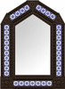 Handcrafted arch dark brown tin mirror featuring blue floral talavera tile accents