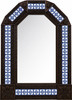 Handcrafted arch tin mirror with cobalt talavera tilework dark brown