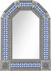 Handcrafted arch tin mirror with cobalt talavera tilework