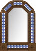 Handcrafted arch tin mirror with cobalt talavera tilework light brown