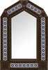 Handcrafted arch tin mirror blue Guadalajara talavera tiles with dark brown frame