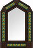 Handcrafted arch dark brown tin mirror with sunflower talavera tiles