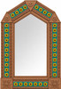 Handcrafted arch light brown tin mirror with sunflower talavera tiles