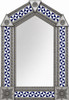 Handcrafted arch tin mirror with blue pinwheel tiles