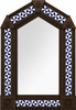 Handcrafted arch tin mirror with blue pinwheel tiles dark brown