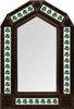 Handcrafted arch green talavera tin wall mirror frame dark brown