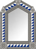 Handcrafted arch tin mirror white blue triangle tiles and natural finish frame
