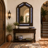 Handcrafted arch tin mirror white blue triangle tiles in a Mediterranean entryway