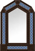 Dark brown handcrafted arch tin mirror with floral talavera tilework