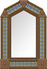 Handcrafted arch tin mirror with blue talavera floral tiles light brown