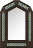 Handcrafted arch tin mirror with blue talavera floral tiles dark brown