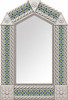 Handcrafted arch tin mirror with blue talavera floral tiles