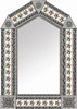 Handcrafted arch talavera tin mirror frame with floral tile accents