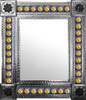 Mexican tin mirror with yellow sun Talavera tiles with natural metal finish