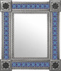 Mexican metal frame tile mirror with Spanish Colonial Talavera pattern, natural finish