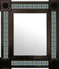 Mexican tile mirror with blue Moorish pattern and dark coffee finish metal frame