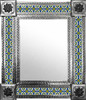 Mexican tile mirror with blue Moorish pattern and natural finish metal frame
