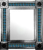 Mexican natural metal frame tile mirror with blue floral pattern