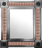 Tin mirror with red floral Talavera tile border and natural metal finsih frame