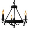 Black wrought iron chandelier for small spaces with light bulbs lit