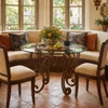 Wrought iron table stand for round square tabletop in a bright breakfast nook with natural light
