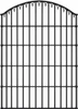 Arched wrought iron window guard with vertical bars