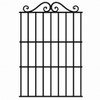 Rectangular wrought iron window guard with a top scrollwork