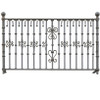 Wrought iron balcony railing with central scrolls and drop-like finials