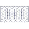 Wrought iron balcony railing with a quatrefoil and scroll design