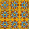 Mexican tile yellow blue floral pattern displayed in a 9 tile grid of decorative tiles demonstratiang the pattern