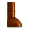 Minimalist copper range hood with round chimney side profile view on white background, hammered copper canopy with cylindrical chimney