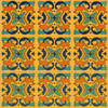 Talavera mexican tile floral scroll shown in a 9-tile grid with clear grout lines