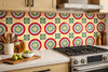 Talavera tile geometric medallion installed as a kitchen backsplash adding color and traditional character