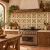 Mexican talavera tile green medallion in a rustic interior with warm handcrafted decor.