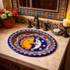 Talavera solar lunar bathroom sink featured in a house bathroom as a dramatic handcrafted focal piece