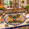 Oval talavera bathroom sink multicolor geometric medallion design in colorful tile bathroom