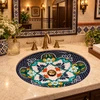 Oval talavera bathroom sink black floral medallion pattern in an elegant restaurant restroom