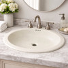 Mexican oval off white talavera bathroom sink set in transitional guest bathroom with marble surface and clean lines