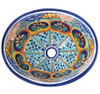 Mexican Talavera oval bathroom sink with multicolor floral design