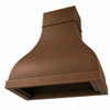 Underside view of hammered copper range hood showing open cavity prepared for a buyer-supplied ventilation insert